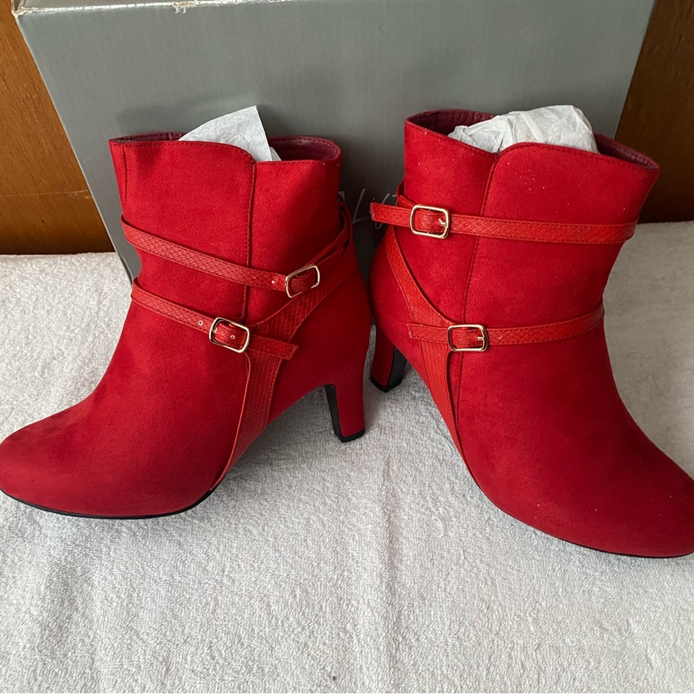 Ashley Stewart Vibrant Red Ankle Booties
